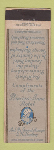 Matchbook Cover - Princess Anne Hotel Fredericksburg VA