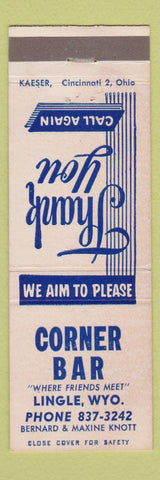 Matchbook Cover - Corner Bar Lingle WY