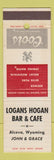 Matchbook Cover - Coors Beer Logans Hogan Bar Cafe Alcova WY