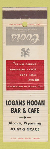 Matchbook Cover - Coors Beer Logans Hogan Bar Cafe Alcova WY
