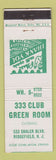 Matchbook Cover - 333 Club Green Room Ridgefield NJ