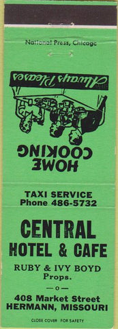 Matchbook Cover - Central Hotel Cafe Hermann MO