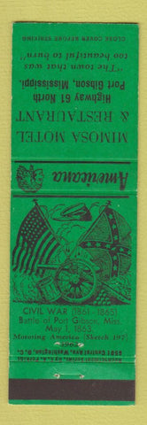 Matchbook Cover - Mimosa Motel Port Gibson MS Perkins Americana Civil War