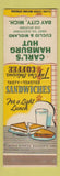 Matchbook Cover - Carl's Hamburg Hut Bay City MI hamburgers SAMPLE