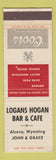 Matchbook Cover - Coors Beer Logans Hogan Bar Cafe Alcova WY