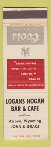 Matchbook Cover - Coors Beer Logans Hogan Bar Cafe Alcova WY