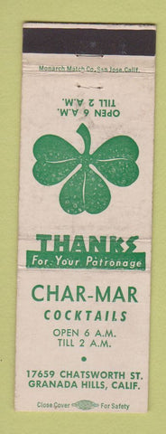 Matchbook Cover - Char Mar Bar Granada Hills CA WEAR
