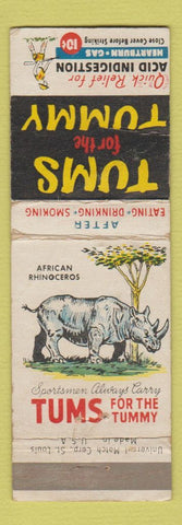Matchbook Cover - Tums Antacid African Rhinoceros WEAR