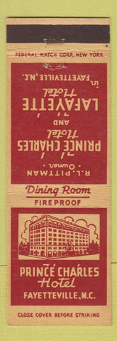 Matchbook Cover - Prince Charles Hotel Fayetteville NC