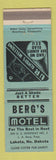 Matchbook Cover - Berg's Motel Lakota ND