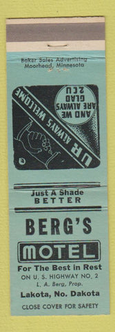 Matchbook Cover - Berg's Motel Lakota ND