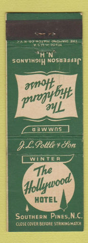 Matchbook Cover - Hollywood Hotel Southern Pines NC Jefferson Highlands NH