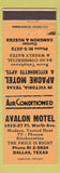 Matchbook Cover - Avalon Motel Dallas TX Apache Motel Victoria TX