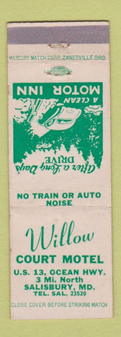 Matchbook Cover - Willow Court Motel Salisbury MD