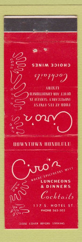Matchbook Cover - Ciro's Restaurant Honolulu Hawaii