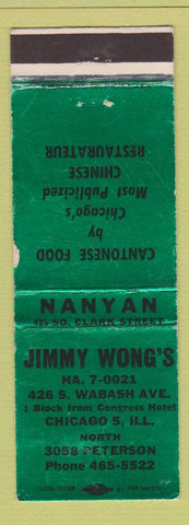 Matchbook Cover - Jimmy Wong's Chinese Restaurant Chicago IL