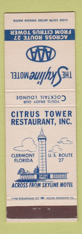 Matchbook Cover - Skyline Motel Citrus Tower Restaurant Clermont FL