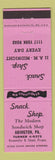 Matchbook Cover - Snack Shop Abington PA