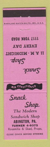 Matchbook Cover - Snack Shop Abington PA