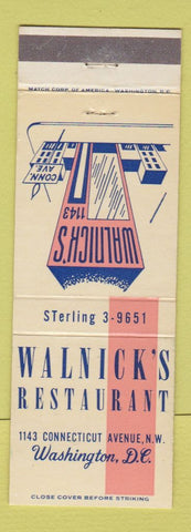 Matchbook Cover - Walnick's Restaurant Washington DC
