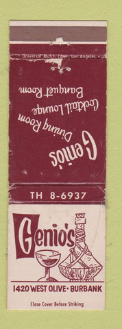 Matchbook Cover - Genio's Restaurant Burbank CA WORN