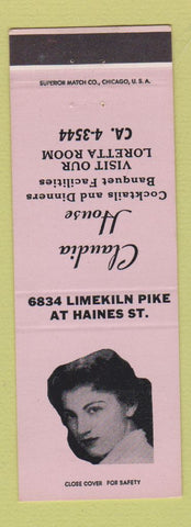 Matchbook Cover - Claudia House Restaurant Philadelphia PA girlie