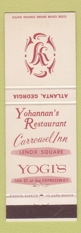 Matchbook Cover - Yohannan's Restaurant Atlanta GA Yogi's