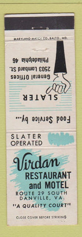 Matchbook Cover - Virdan Restaurant Motel Danville VA
