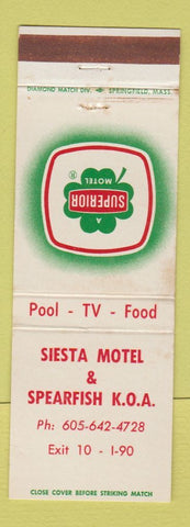 Matchbook Cover - Siesta Motel Spearfish KOA Camping SD? WEAR