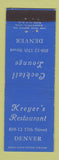 Matchbook Cover - Kreyer's Restaurant Denver Colorado