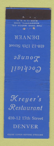 Matchbook Cover - Kreyer's Restaurant Denver Colorado
