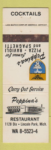 Matchbook Cover - Peppina's Restaurant Lincoln Park MI pizza