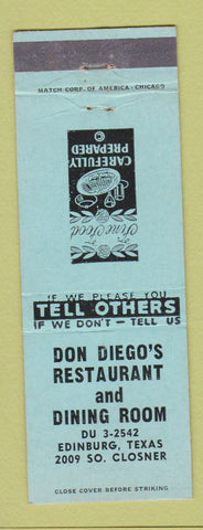 Matchbook Cover - Don Diego's Restaurant Edinburg TX