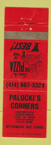 Matchbook Cover - Palucki's Corners Restaurant Pizza Weyauwega WI RED