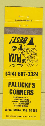 Matchbook Cover - Palucki's Corners Restaurant Pizza Weyauwega WI YELLOW