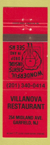 Matchbook Cover - Villanova Restaurant Garfield NJ