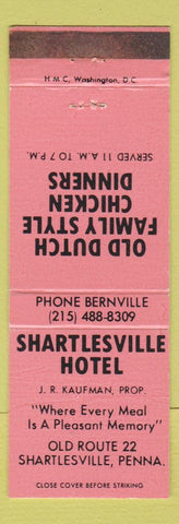 Matchbook Cover - Shartlesville Hotel PA