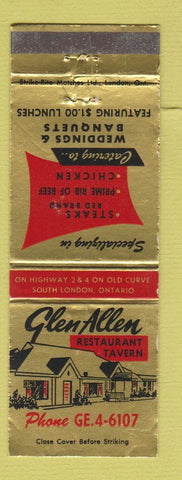 Matchbook Cover - Glen Allen Restaurant Tavern South London ON WEAR