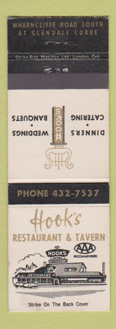 Matchbook Cover - Hook's Restaurant Tavern London ON