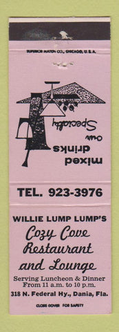 Matchbook Cover - Willie Lump Lump's Cozy Cove Restaurant Dania FL
