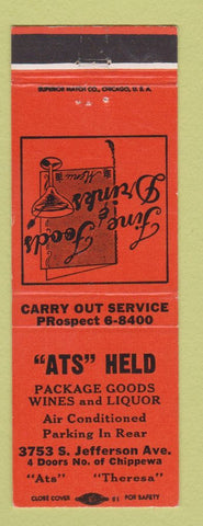 Matchbook Cover - Ats Held Restaurant Bar St Louis MO