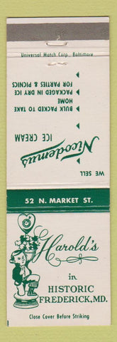 Matchbook Cover - Harold's Restaurant Nicodemus Ice Cream Frederick MD
