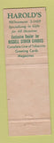 Matchbook Cover - Harold's Restaurant Nicodemus Ice Cream Frederick MD