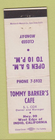 Matchbook Cover - Tommy Barker's Cafe Indio CA
