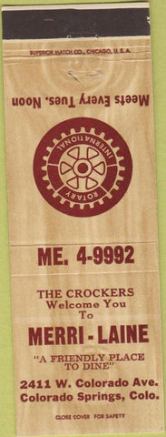 Matchbook Cover - Merri Lane Colorado Springs CO Rotary Club