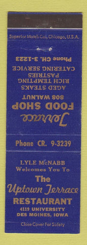 Matchbook Cover - Uptown Terrace Restaurant Des Moines IA