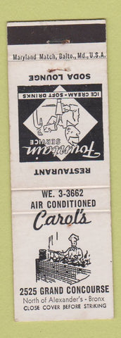 Matchbook Cover - Carol's Restaurant Bronx New York City