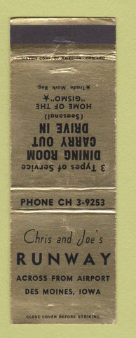 Matchbook Cover - Runway Restaurant Des Moines IA WEAR