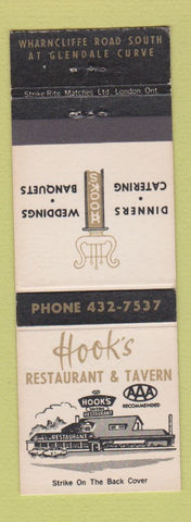 Matchbook Cover - Hook's Restaurant Tavern London ON