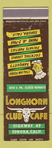 Matchbook Cover - Longhorn Club Cafe Sonora CA WEAR